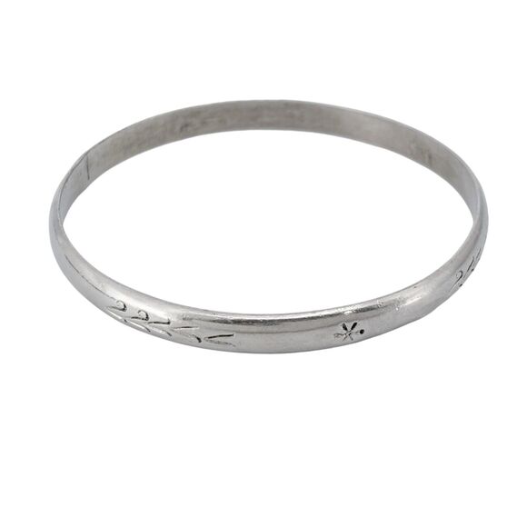 Vintage Mexico Sterling Silver 925 6.5mm Hand Tooled Bangle Bracelet 8.25" - Picture 1 of 8